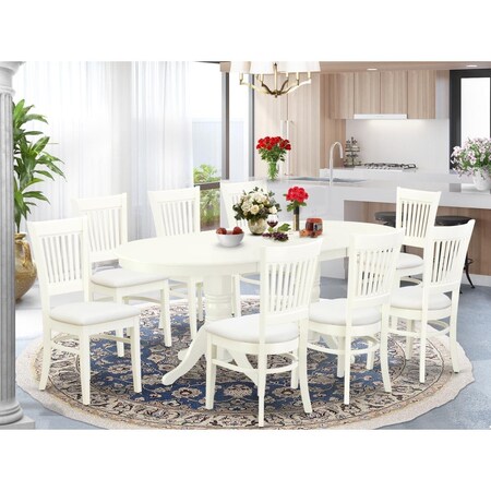 East West Furniture 9 Piece Vancouver Dining Room Table Set - Linen White VAVA9-LWH-C